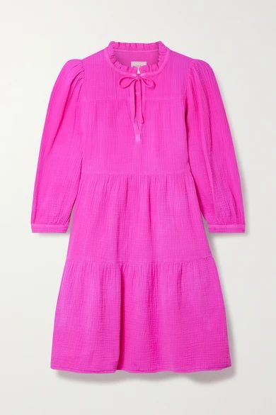 Giselle Ruffled Tiered Cotton-seersucker Mini Dress - Fuchsia