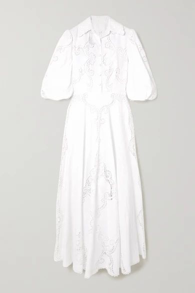 Pavlina Broderie Anglaise Cotton And Linen-blend Shirt Dress - Off-white