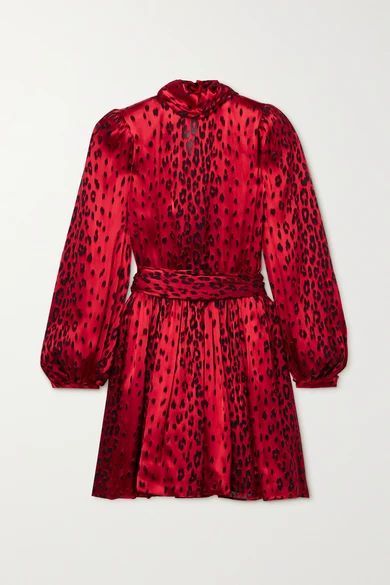 Belted Devoré-satin Mini Dress - Red