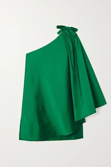 Benedicte One-shoulder Cape-effect Taffeta Mini Dress - Green
