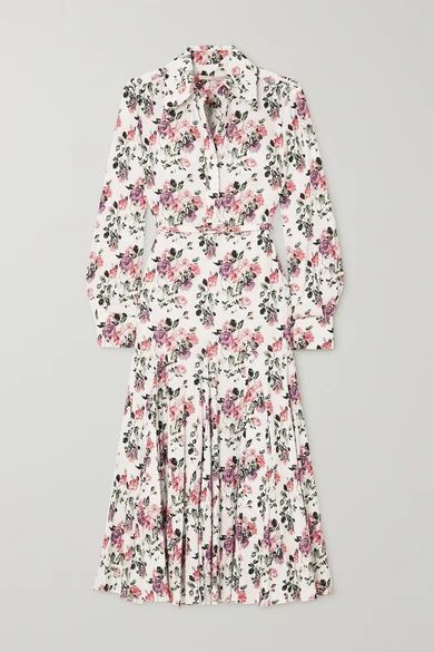 Marion Belted Floral-print Swiss-dot Cotton-blend Seersucker Midi Dress - White