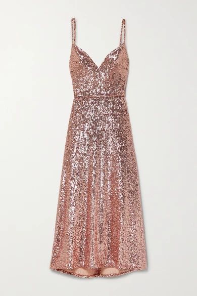 Sequined Stretch-tulle Midi Dress - Rose gold