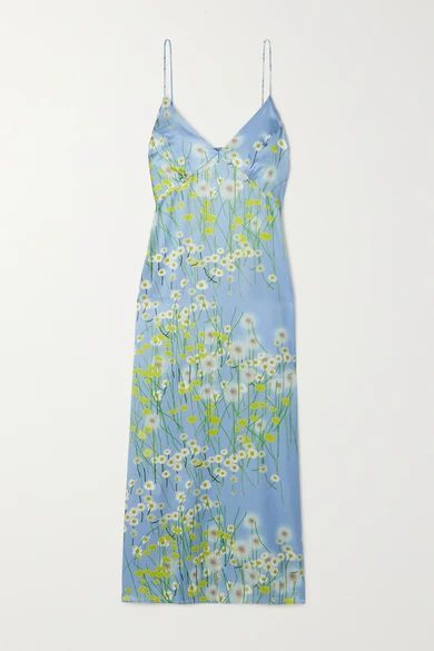 Jeannie Floral-print Silk-blend Satin Midi Dress - Blue
