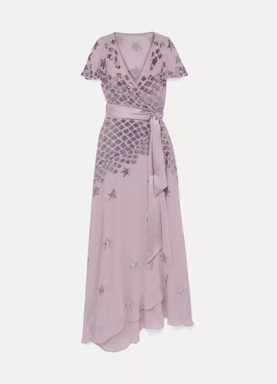 Starlet Embellished Georgette Wrap Gown - Lilac
