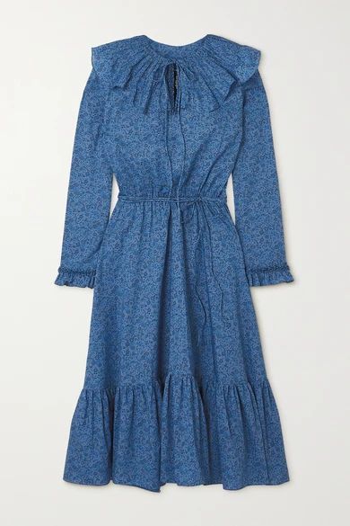 Victoria Ruffled Floral-print Cotton Dress - Blue