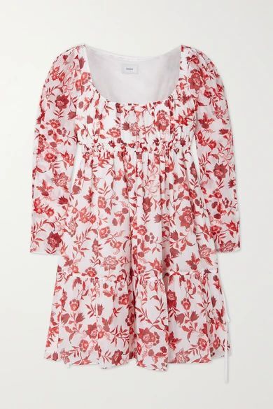 Sibyl Floral-print Cotton And Silk-blend Voile Mini Dress - Red