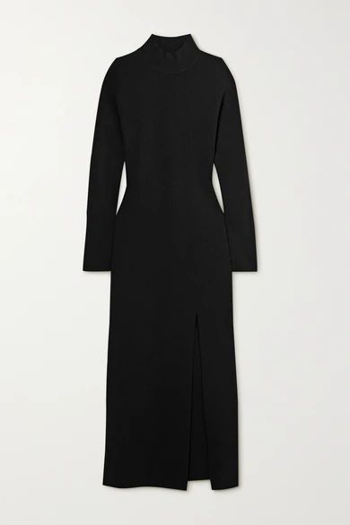 Elin Open-back Stretch-knit Midi Dress - Black