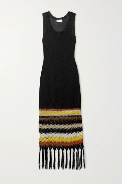 Lucia Crochet-trimmed Linen-blend Maxi Dress - Black