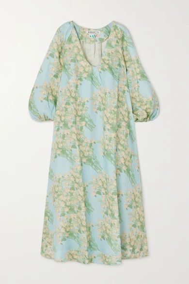 Georgette Floral-print Linen Gown - Blue