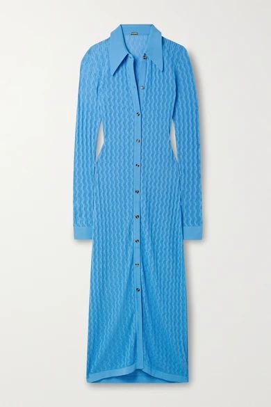 June Pointelle-knit Midi Dress - Azure