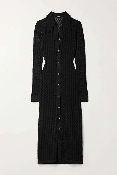 June Pointelle-knit Midi Dress - Black