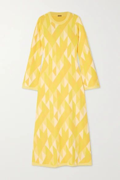 Ally Open-back Intarsia-knit Midi Dress - Yellow