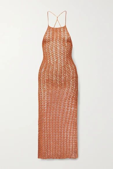 Demi Crochet-knit Halterneck Midi Dress - Orange