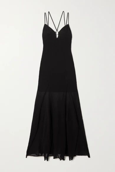 Basgia Cutout Open-knit Organic Cotton-blend Maxi Dress - Black