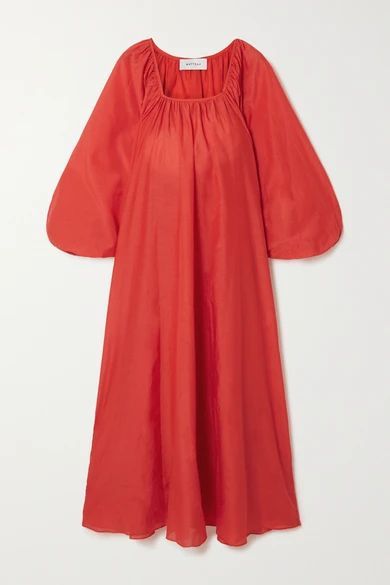 + Net Sustain Decolette Oversized Organic Cotton And Silk-blend Maxi Dress - Red
