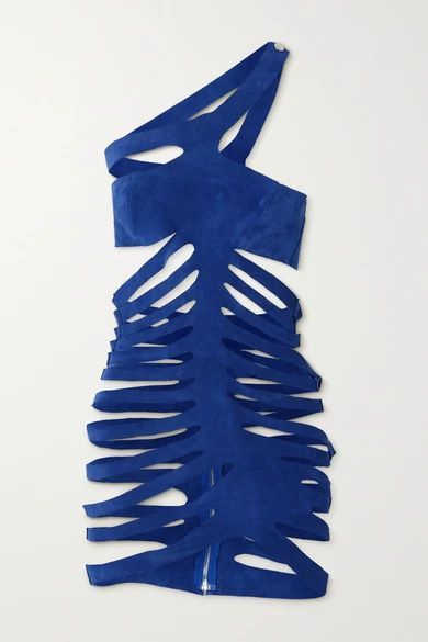 Asymmetric Cutout Suede Mini Dress - Blue