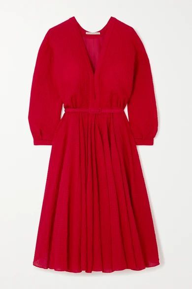 Lilith Belted Cotton-blend Cloqué Dress - Red