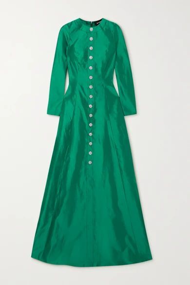 Crystal-embellished Mikado-silk Gown - Dark green