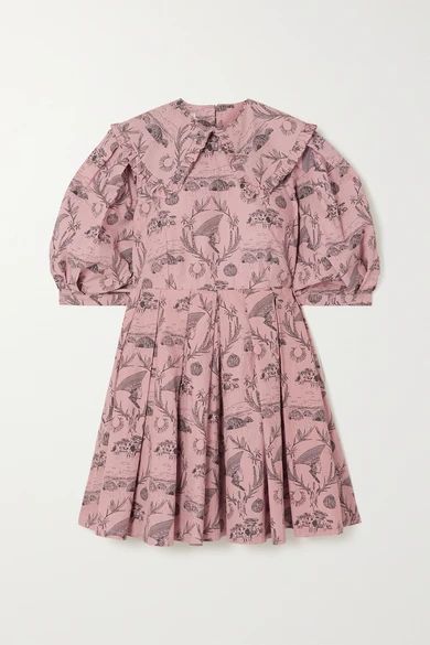 + Net Sustain Pleated Printed Cotton Mini Dress - Pink