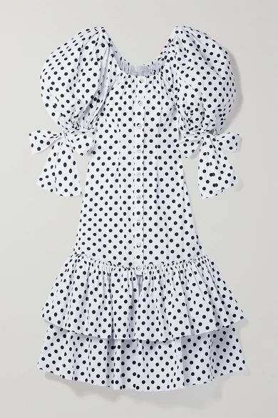 Nella Off-the-shoulder Ruffled Polka-dot Cotton-blend Poplin Midi Dress - White