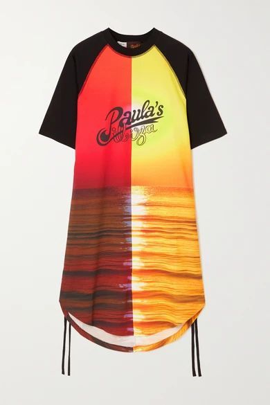 + Paula's Ibiza Sunset Ruched Printed Cotton-jersey Dress - Black