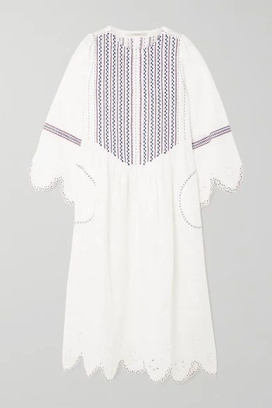 Anouk Embroidered Broderie Anglaise Linen Midi Dress - White