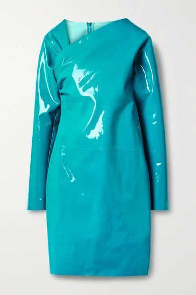 Asymmetric Patent-leather Mini Dress - Bright blue