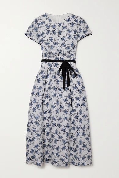 Rosie Belted Floral-print Crepe De Chine Midi Dress - Navy