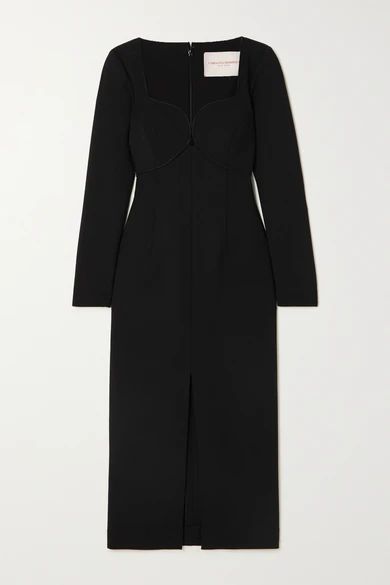 Paneled Wool-blend Cady Midi Dress - Black
