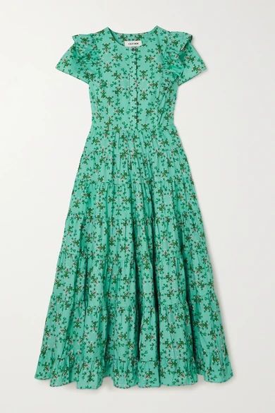 Sawyer Ruffled Tiered Floral-print Cotton Midi Dress - Mint