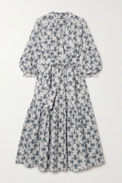 Alice Belted Tiered Floral-print Organic Cotton-poplin Midi Dress - Navy
