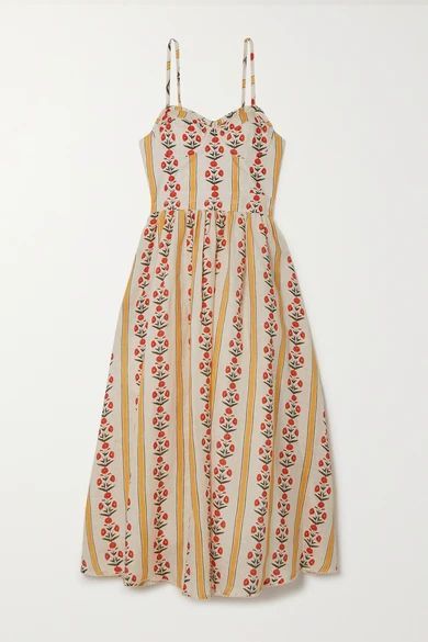 Acacia Floral-print Linen Midi Dress - Yellow