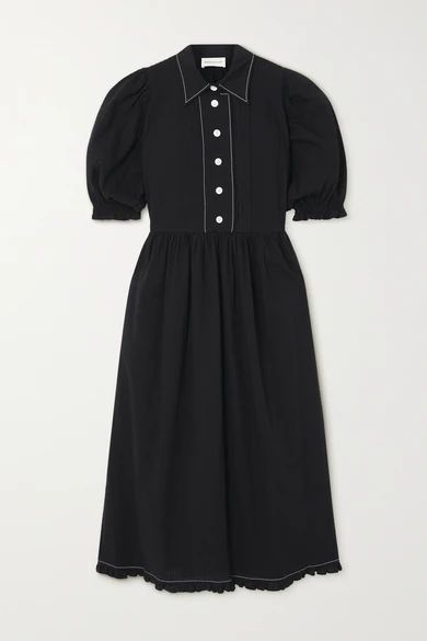&Daughter - Veronica Topstitched Cotton-seersucker Midi Dress - Black
