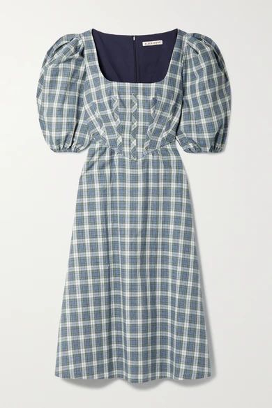 Torrance Checked Cotton And Linen-blend Midi Dress - Blue