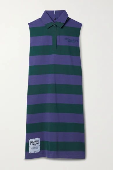 Eden High Appliquéd Embroidered Striped Cotton-jersey Midi Dress - Purple