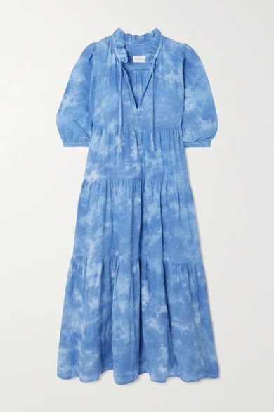 Giselle Tiered Tie-dyed Cotton Dress - Blue