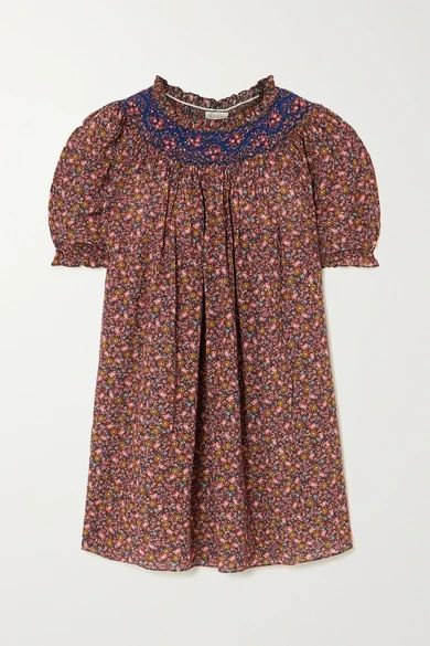 Odessa Smocked Floral-print Organic Cotton-blend Mini Dress - Purple
