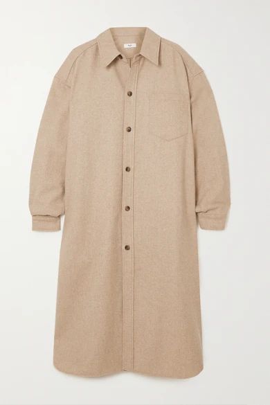 Mélange Wool-blend Felt Midi Shirt Dress - Beige