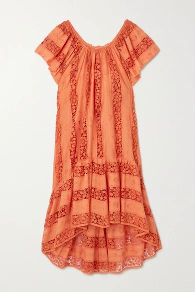 Danica Crochet-paneled Embroidered Cotton-voile Dress - Orange