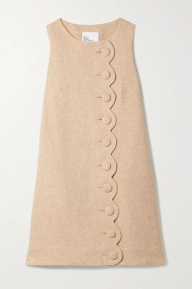 + Net Sustain Scalloped Linen And Cotton-blend Tweed Mini Dress - Beige