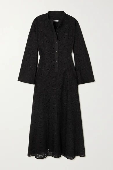 Connie Broderie Anglaise Voile Midi Shirt Dress - Black