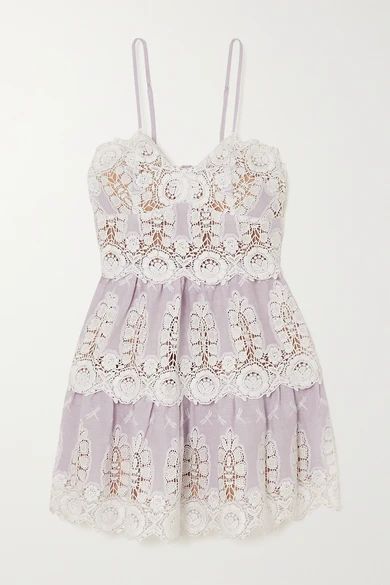Sara Crocheted Cotton And Linen Mini Dress - Lilac