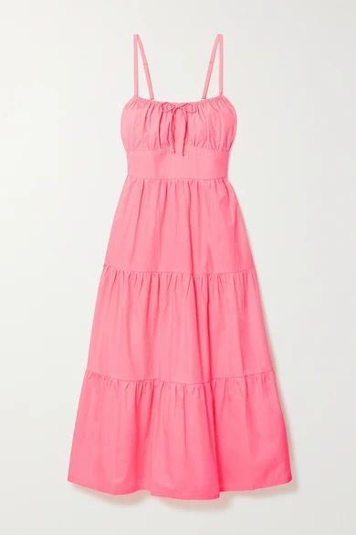 + Net Sustain Alexia Gathered Tiered Cotton-poplin Midi Dress - Pink