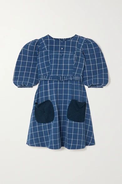 + Net Sustain Checked Cotton Mini Dress - Blue