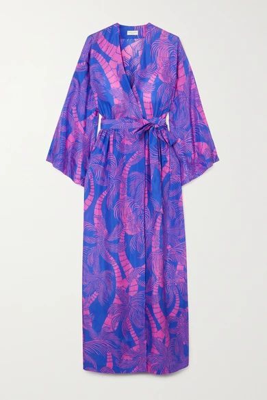 Doosey Belted Printed Silk Wrap Maxi Dress - Blue