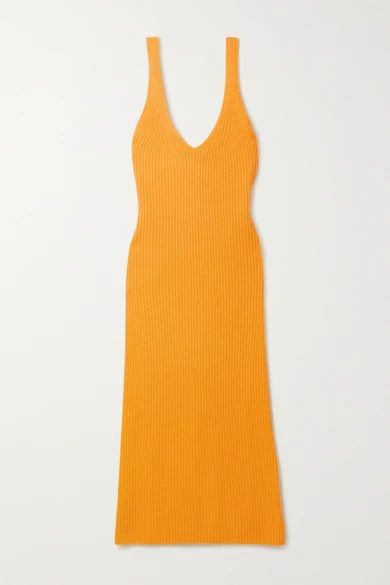 + Net Sustain Ina Ribbed Organic Cashmere Midi Dress - Saffron