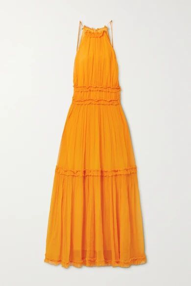 Mae Ruffled Tiered Silk-crepon Midi Dress - Orange