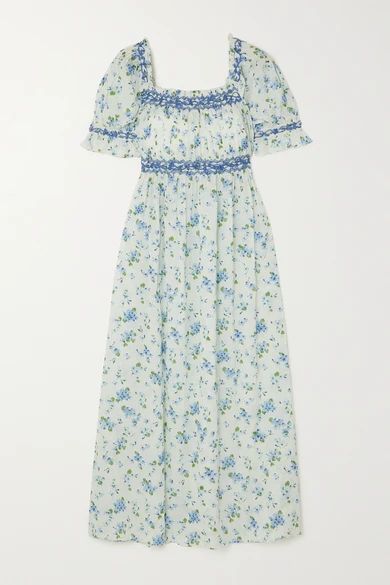 Eclipse Embroidered Floral-print Organic Cotton-voile Midi Dress - Ecru