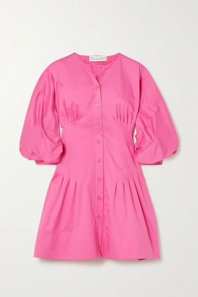 Pintucked Stretch-cotton Poplin Mini Dress - Pink