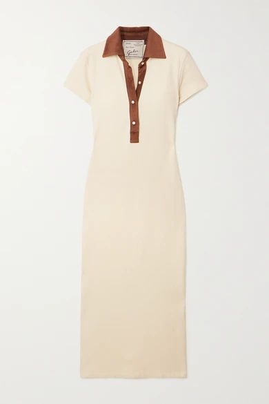 The Daphne Two-tone Cotton-piqué And Terry Midi Dress - Ivory